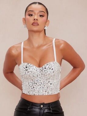 Fashion Nova White Embellished Top